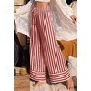 image:imagePRETTYGARDEN Womens Palazzo Pants 2026 Summer Striped Satin Wide Leg High Waisted Flowy Lounge Trousers PocketsStriped Brick Red