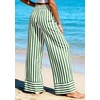 image:imagePRETTYGARDEN Womens Palazzo Pants 2026 Summer Striped Satin Wide Leg High Waisted Flowy Lounge Trousers PocketsStriped Green White