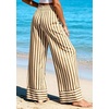 image:imagePRETTYGARDEN Womens Palazzo Pants 2026 Summer Striped Satin Wide Leg High Waisted Flowy Lounge Trousers PocketsStriped Khaki
