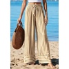 image:imagePRETTYGARDEN Womens Palazzo Pants 2026 Summer Striped Satin Wide Leg High Waisted Flowy Lounge Trousers PocketsStriped Khaki