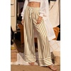 image:imagePRETTYGARDEN Womens Palazzo Pants 2026 Summer Striped Satin Wide Leg High Waisted Flowy Lounge Trousers PocketsStriped Khaki