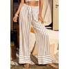 image:imagePRETTYGARDEN Womens Palazzo Pants 2026 Summer Striped Satin Wide Leg High Waisted Flowy Lounge Trousers PocketsStriped Khaki White