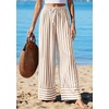 image:imagePRETTYGARDEN Womens Palazzo Pants 2026 Summer Striped Satin Wide Leg High Waisted Flowy Lounge Trousers PocketsStriped Khaki White