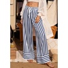 image:imagePRETTYGARDEN Womens Palazzo Pants 2026 Summer Striped Satin Wide Leg High Waisted Flowy Lounge Trousers PocketsStriped Navy White
