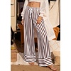 image:imagePRETTYGARDEN Womens Palazzo Pants 2026 Summer Striped Satin Wide Leg High Waisted Flowy Lounge Trousers PocketsStriped White Brown