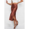 image:imagePRETTYGARDEN Womens Satin Skirt 2026 Summer Silk Business Casual High Waisted A Line Flowy Work Wedding Cocktail Midi SkirtsBrown