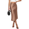 image:imagePRETTYGARDEN Womens Satin Skirt 2026 Summer Silk Business Casual High Waisted A Line Flowy Work Wedding Cocktail Midi SkirtsCoffee
