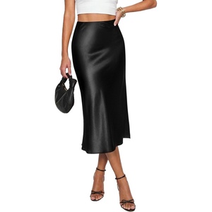 image:imagePRETTYGARDEN Womens Satin Skirt 2026 Summer Silk Business Casual High Waisted A Line Flowy Work Wedding Cocktail Midi SkirtsBlack