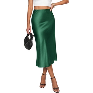image:imagePRETTYGARDEN Womens Satin Skirt 2026 Summer Silk Business Casual High Waisted A Line Flowy Work Wedding Cocktail Midi SkirtsDark Green