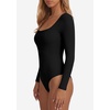 image:imagePRETTYGARDEN Bodysuits for Women 2026 Fall Long Sleeve Body Suits Scoop Neck Ribbed Knit Fitted Basic Tops Soft Tee ShirtsBlack