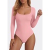 image:imagePRETTYGARDEN Bodysuits for Women 2026 Fall Long Sleeve Body Suits Scoop Neck Ribbed Knit Fitted Basic Tops Soft Tee ShirtsPink