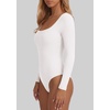 image:imagePRETTYGARDEN Bodysuits for Women 2026 Fall Long Sleeve Body Suits Scoop Neck Ribbed Knit Fitted Basic Tops Soft Tee ShirtsWhite