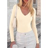 image:imagePRETTYGARDEN Bodysuits for Women 2026 Fall Long Sleeve Shirts V Neck Slim Fitted Basic Tees Going Out Tops Fashion ClothingBeige