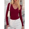 image:imagePRETTYGARDEN Bodysuits for Women 2026 Fall Long Sleeve Shirts V Neck Slim Fitted Basic Tees Going Out Tops Fashion ClothingBurgundy