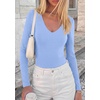 image:imagePRETTYGARDEN Bodysuits for Women 2026 Fall Long Sleeve Shirts V Neck Slim Fitted Basic Tees Going Out Tops Fashion ClothingLight Blue