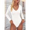 image:imagePRETTYGARDEN Bodysuits for Women 2026 Fall Long Sleeve Shirts V Neck Slim Fitted Basic Tees Going Out Tops Fashion ClothingWhite