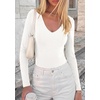 image:imagePRETTYGARDEN Bodysuits for Women 2026 Fall Long Sleeve Shirts V Neck Slim Fitted Basic Tees Going Out Tops Fashion ClothingWhite