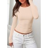 image:imagePRETTYGARDEN Long Sleeve Shirts for Women 2026 Fall Casual Boat Neck Tight Slim Fit Layering Basic T Shirt Going Out TopsBeige