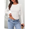 image:imagePRETTYGARDEN Long Sleeve Shirts for Women 2026 Fall Casual Boat Neck Tight Slim Fit Layering Basic T Shirt Going Out TopsWhite
