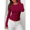 image:imagePRETTYGARDEN Long Sleeve Shirts for Women 2026 Fall Casual Boat Neck Tight Slim Fit Layering Basic T Shirt Going Out TopsWine Red