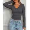 image:imagePRETTYGARDEN Long Sleeve Shirts for Women 2026 Fall V Neck Basic Tee Casual Fitted Ribbed Going Out Tops Kint Y2K ClothesDark Grey