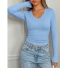 image:imagePRETTYGARDEN Long Sleeve Shirts for Women 2026 Fall V Neck Basic Tee Casual Fitted Ribbed Going Out Tops Kint Y2K ClothesLight Blue