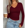 image:imagePRETTYGARDEN Long Sleeve Shirts for Women 2026 Fall V Neck Basic Tee Casual Fitted Ribbed Going Out Tops Kint Y2K ClothesWine Red