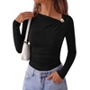 image:imagePRETTYGARDEN Long Sleeve Shirts for Women 2026 Ruched Knit Asymmetrical Tight Fitted Going Out Tops Y2k Fall ClothesBlack