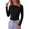 image:imagePRETTYGARDEN Long Sleeve Shirts for Women 2026 Ruched Knit Asymmetrical Tight Fitted Going Out Tops Y2k Fall ClothesBlack