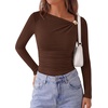 image:imagePRETTYGARDEN Long Sleeve Shirts for Women 2026 Ruched Knit Asymmetrical Tight Fitted Going Out Tops Y2k Fall ClothesDark Brown