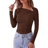 image:imagePRETTYGARDEN Long Sleeve Shirts for Women 2026 Ruched Knit Asymmetrical Tight Fitted Going Out Tops Y2k Fall ClothesDark Brown
