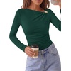 image:imagePRETTYGARDEN Long Sleeve Shirts for Women 2026 Ruched Knit Asymmetrical Tight Fitted Going Out Tops Y2k Fall ClothesDark Green