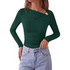 image:imagePRETTYGARDEN Long Sleeve Shirts for Women 2026 Ruched Knit Asymmetrical Tight Fitted Going Out Tops Y2k Fall ClothesDark Green