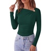 image:imagePRETTYGARDEN Long Sleeve Shirts for Women 2026 Ruched Knit Asymmetrical Tight Fitted Going Out Tops Y2k Fall ClothesDark Green