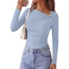 image:imagePRETTYGARDEN Long Sleeve Shirts for Women 2026 Ruched Knit Asymmetrical Tight Fitted Going Out Tops Y2k Fall ClothesLight Blue