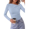 image:imagePRETTYGARDEN Long Sleeve Shirts for Women 2026 Ruched Knit Asymmetrical Tight Fitted Going Out Tops Y2k Fall ClothesLight Blue