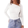 image:imagePRETTYGARDEN Long Sleeve Shirts for Women 2026 Ruched Knit Asymmetrical Tight Fitted Going Out Tops Y2k Fall ClothesWhite