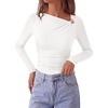 image:imagePRETTYGARDEN Long Sleeve Shirts for Women 2026 Ruched Knit Asymmetrical Tight Fitted Going Out Tops Y2k Fall ClothesWhite