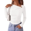 image:imagePRETTYGARDEN Long Sleeve Shirts for Women 2026 Ruched Knit Asymmetrical Tight Fitted Going Out Tops Y2k Fall ClothesWhite