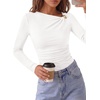 image:imagePRETTYGARDEN Long Sleeve Shirts for Women 2026 Ruched Knit Asymmetrical Tight Fitted Going Out Tops Y2k Fall ClothesWhite