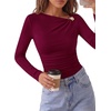 image:imagePRETTYGARDEN Long Sleeve Shirts for Women 2026 Ruched Knit Asymmetrical Tight Fitted Going Out Tops Y2k Fall ClothesWine Red