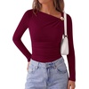 image:imagePRETTYGARDEN Long Sleeve Shirts for Women 2026 Ruched Knit Asymmetrical Tight Fitted Going Out Tops Y2k Fall ClothesWine Red