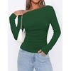 image:imagePRETTYGARDEN Off The Shoulder Tops for Women Going Out Long Sleeve Shirts 2026 Fall Casual Fitted Ribbed Ruched Y2K ClothesDark Green