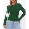 image:imagePRETTYGARDEN Off The Shoulder Tops for Women Going Out Long Sleeve Shirts 2026 Fall Casual Fitted Ribbed Ruched Y2K ClothesDark Green