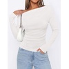 image:imagePRETTYGARDEN Off The Shoulder Tops for Women Going Out Long Sleeve Shirts 2026 Fall Casual Fitted Ribbed Ruched Y2K ClothesWhite