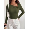 image:imagePRETTYGARDEN Womens 2026 Early Fall Fashion Long Sleeve T Shirts Asymmetrical Ribbed Fitted Trendy Going Out Tops Y2K OutfitsArmy Green