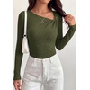 image:imagePRETTYGARDEN Womens 2026 Early Fall Fashion Long Sleeve T Shirts Asymmetrical Ribbed Fitted Trendy Going Out Tops Y2K OutfitsArmy Green
