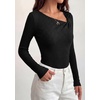 image:imagePRETTYGARDEN Womens 2026 Early Fall Fashion Long Sleeve T Shirts Asymmetrical Ribbed Fitted Trendy Going Out Tops Y2K OutfitsBlack