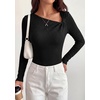image:imagePRETTYGARDEN Womens 2026 Early Fall Fashion Long Sleeve T Shirts Asymmetrical Ribbed Fitted Trendy Going Out Tops Y2K OutfitsBlack