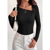 image:imagePRETTYGARDEN Womens 2026 Early Fall Fashion Long Sleeve T Shirts Asymmetrical Ribbed Fitted Trendy Going Out Tops Y2K OutfitsBlack